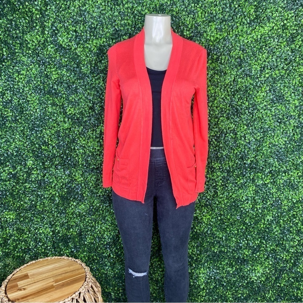 Red orange cable and gauge cardigan